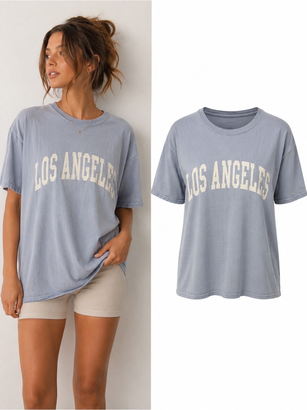 J.GALT | Los Angeles Graphic Tee | Light Blue Oversized Cotton T-Shirt | Size M
